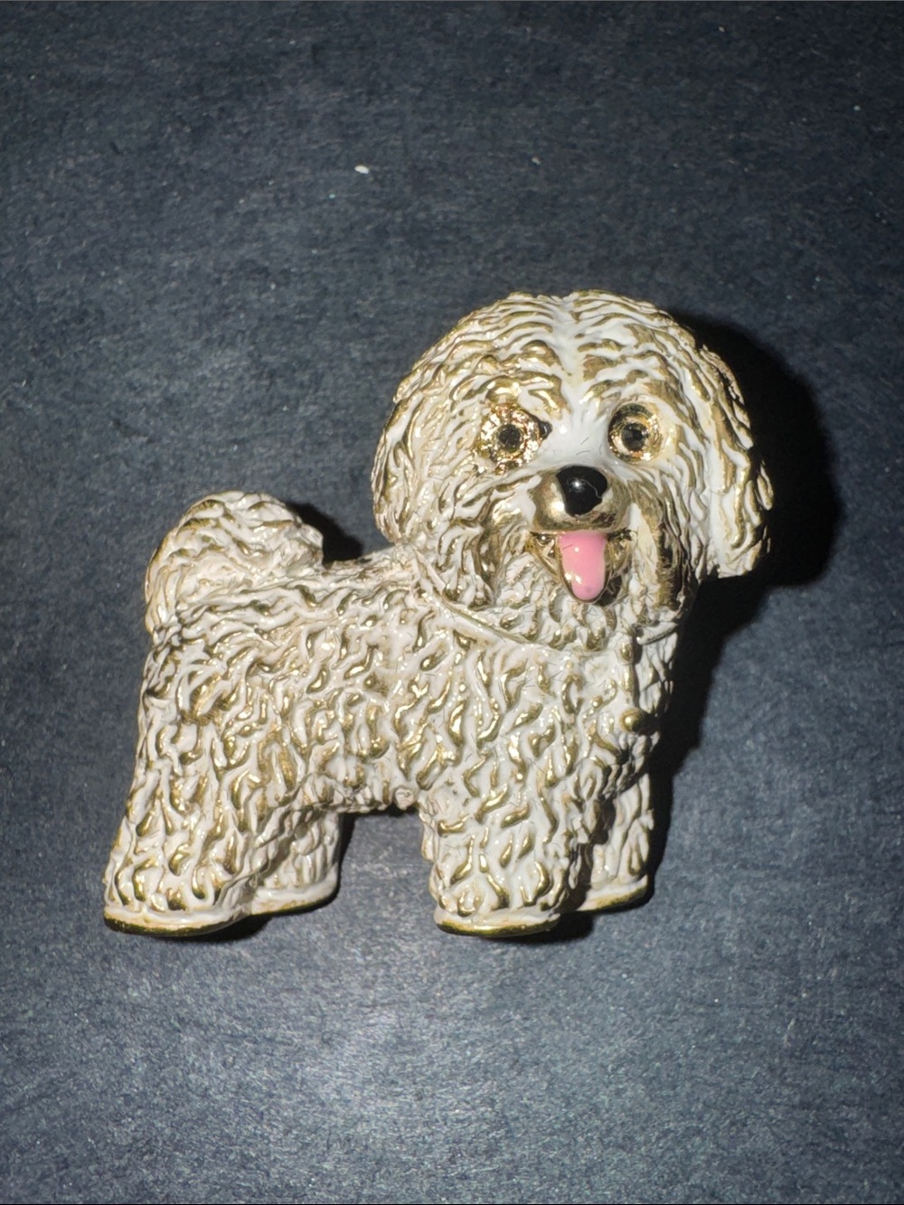 Vintage rare Decorative biege & Gold Dog Figurine - brooch pin